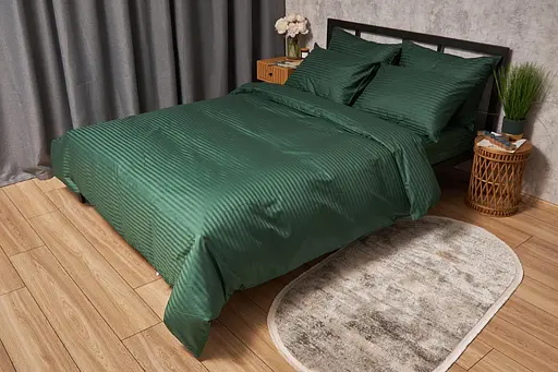 Комплект постільної білизни Moon&Star Satin Stripe Stripe Verdant полуторний 143х210 наволочки 4х50х70 - фото 1