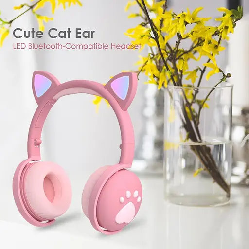 Бездротові дитячі блютус навушники Oui CAT BK1 з котячими вушками і LED підсвічуванням Рожевий - фото 4