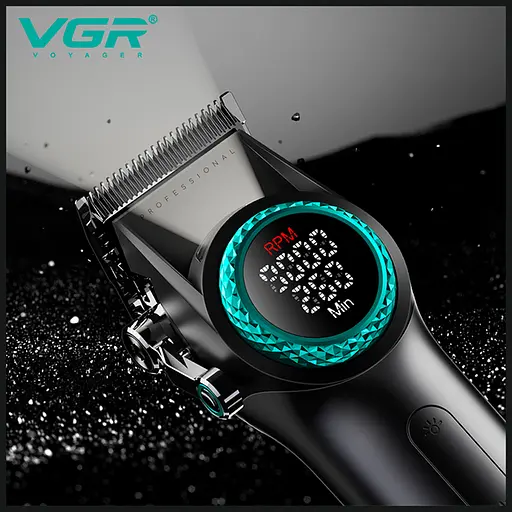 Машинка для стрижки VGR V-001 GGB (10 насадок) 4600 mAh LED дисплей Чорний - фото 3
