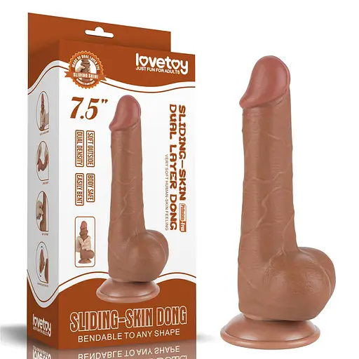 Фалоімітатор Lovetoy Sliding-Skin Dual Layer Dong 7.5'' 19.5 см (коричневий) - фото 2