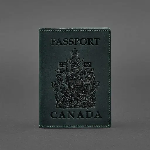 Кожаная обложка для паспорта с канадским гербом зеленая Crazy Horse - фото 5