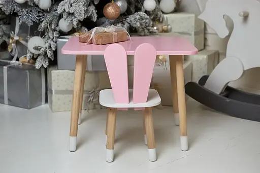 Дитячий прямокутний столик (Рожевий) та стільчик Зайчик (Рожевий з білим) - фото 5