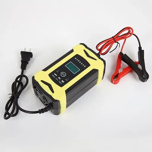 Автомобільний зарядний пристрій Foxsur 12V 6A для акумуляторів з дисплеєм LCD (Жовтий) - фото 3