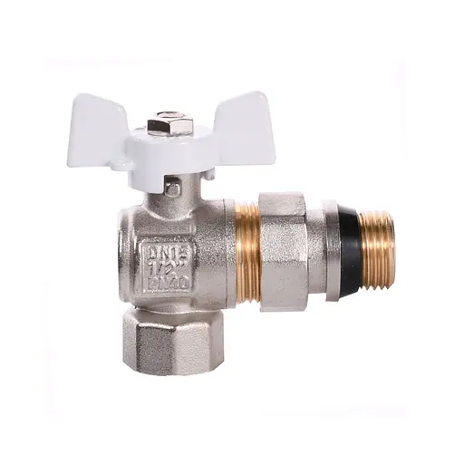 Кран кульовий кутовий з американкою Q Professional QP004 PN40 1/2″ антипротікання, Білий метелик - фото 2