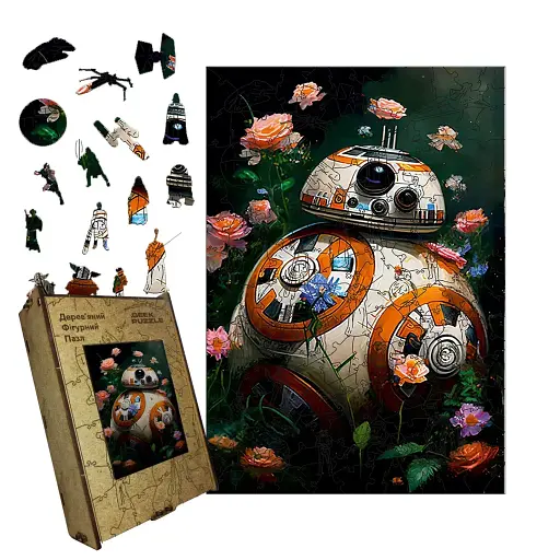 Деревянный пазл Цветущий Дроид, А4, Картонная коробка 100 элементов