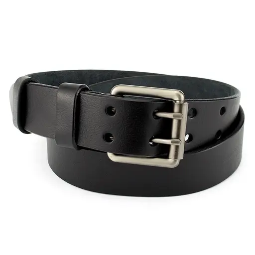 Ремінь чоловічий шкіряний чорний з двома язичками JK-4075 (125 см) - фото 1