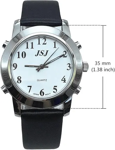 Англоязычные часы для слепых людей или престарелых или пожилых с сигнализацией из кварца, кожаный ремешок - фото 4