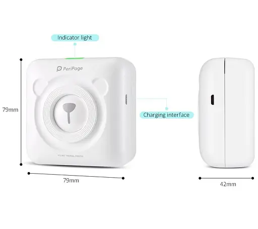 Портативний bluetooth термопринтер для смартфона PeriPage A6, білий (100334) - фото 7