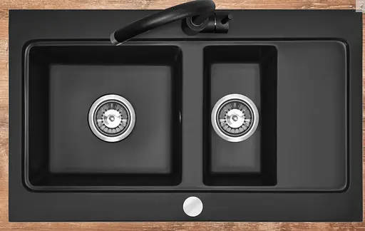 Кухонна мийка гранітна Rea Fox подвійна black ZLE-00134, Чорний - фото 4
