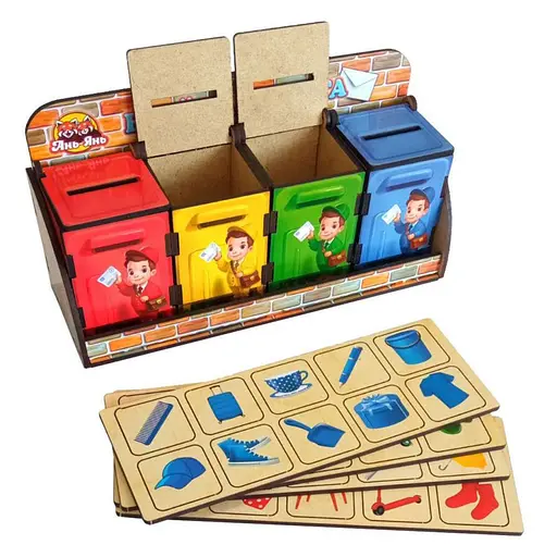 Дерев'яна настільна гра "Веселий листоноша" Ubumblebees (ПСД081) PSD081 сортер-комодик - фото 1