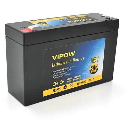 Акумуляторна батарея літієва Vipow 12 V 8Ah з елементами Li-ion 18650 з вбудованою ВМS платою, (3S4P) (151х50х94(100))мм, Q20