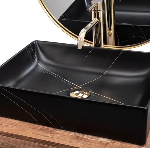 Умивальник Rea Inga накладний black marble mat REA-U8006, Чорний матовий - фото 7