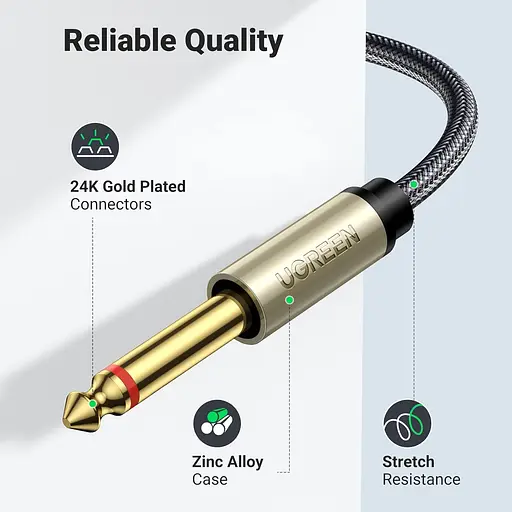 Аудіокабель UGREEN 3.5mm TRS to Dual 6.35mm TS Audio Cable 1m (Gray) - фото 5