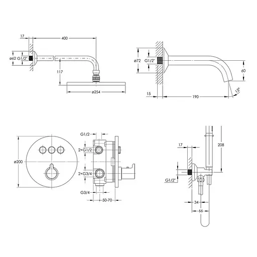 Душевая система скрытого монтажа Imprese Smart Click ZMK101901227, термостат с 3 функциями, черный матовый - фото 2