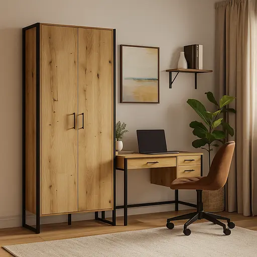 Шафа лофт закрита ОП-654 Orange-Line 860х400х1900 Чорний/Дуб Евок прибережний - фото 2