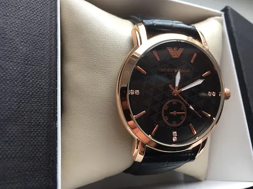Годинник чоловічий наручний Giorgio Armani Золотистий з чорним ремінцем Репліка (IBW080YB) - фото 8