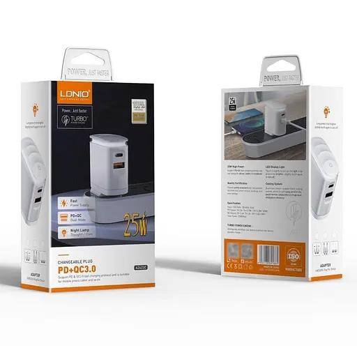 Зарядний пристрій Ldnio A2423C USB/ Type-C QC PD 25W нічник білий + кабель Type-C to Lightning - фото 6