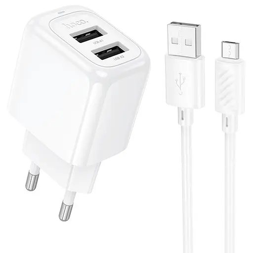 МЗП Hoco CS51A Surplus (2USB-A) + кабель USB to MicroUSB White