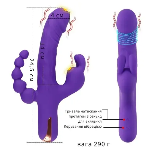 Вибратор кролик 3 в 1 I'MCUM Triple Pleasure Fantasy Фиолетовый (IM-ZDB002) - фото 5