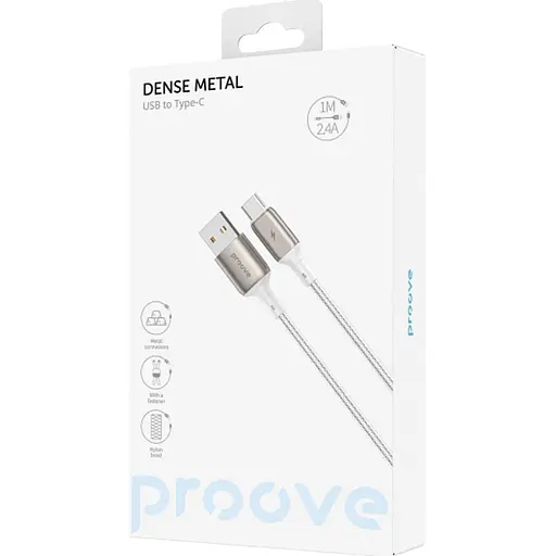 Кабель Proove Dense Metal USB-A to USB-С 1m White (CCDM20001202) [133339] - фото 5