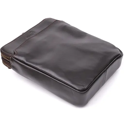 Вертикальна чоловіча сумка через плече із гладкої натуральної шкіри SHVIGEL 19,5х25х5 см sum0027436 - фото 7