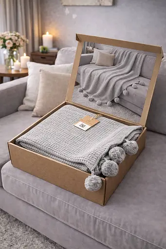 Плед вязаный двуспальный 200х220 см серый TC303376192 - фото 3