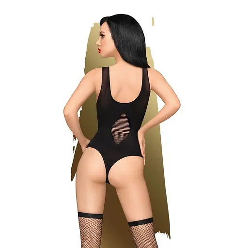Боді Penthouse Hotter Than Hell Black непрозоре вирізи декольте імітація шнурівки панчохи XL - фото 2