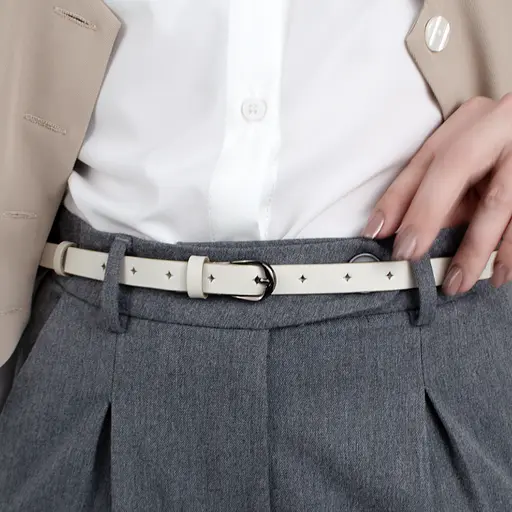 Ремінь жіночий вузький шкіряний з дірочками SF-1545 молочний (125 см) - фото 6