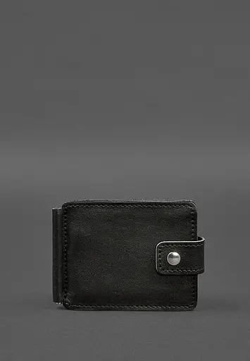 Кожаное портмоне 13.1 зажим с хлястиком черный краст - фото 2