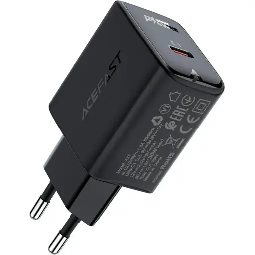 Мережевий зарядний пристрій Acefast a21 30 W gan single usb-c charger black - фото 1