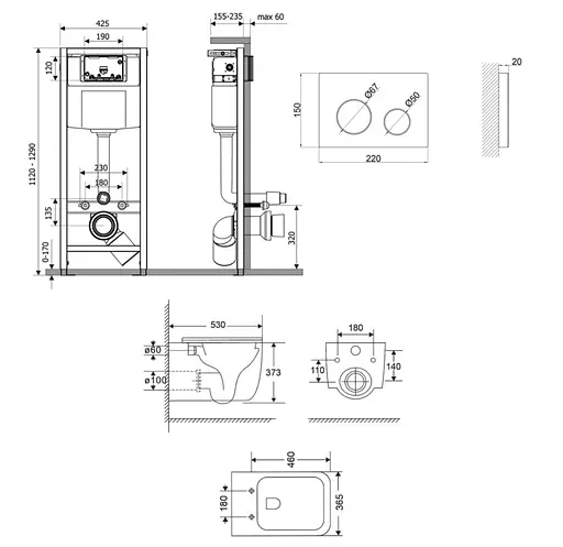 Набір Q-tap Nest 4 в 1 підвісний унітаз Gemini Ultra Quiet 530х365х373 + комплект інсталяції QT2533076EUQW46156 - фото 2