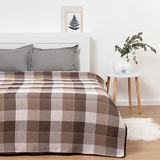 Покривало бавовняне Vladi 140х200 бежево-коричневе (1205) - фото 1