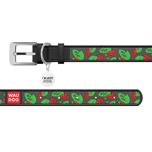 Нашийник для собак шкіряний Waudog Design з QR-паспортом "Калина" XL Ш 35 мм Д 46-59 см чорний - фото 3