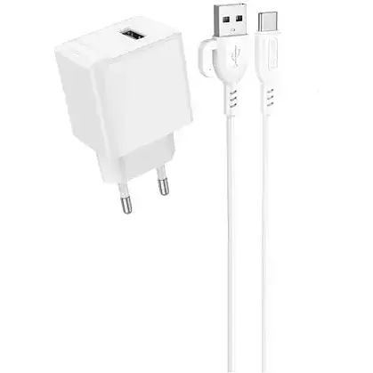 Сетевое зарядное устройство для Borofone BAS11A Erudite single port 1USB/2.1A+ Cable Type-C белый - фото 1