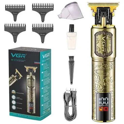 Машинка для стрижки волос V-073 аккумуляторный беспроводной триммер для бороды и усов 4 насадки 5 Вт Бронза - фото 1