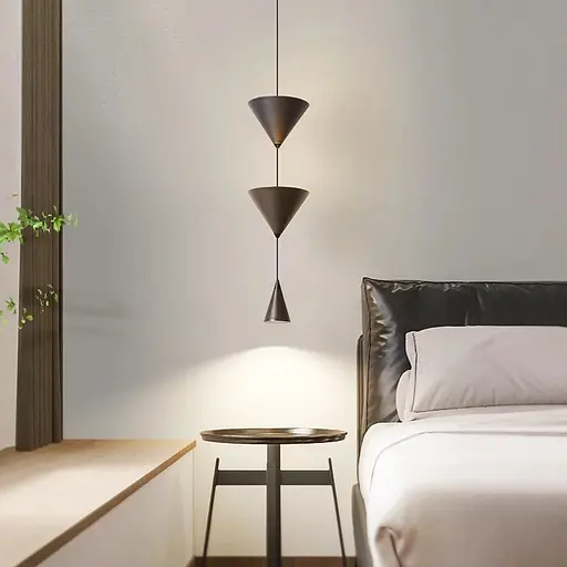 Чорний Світильник підвісний із конусним дизайном Line F Арт. MJ349 3 BK - фото 1