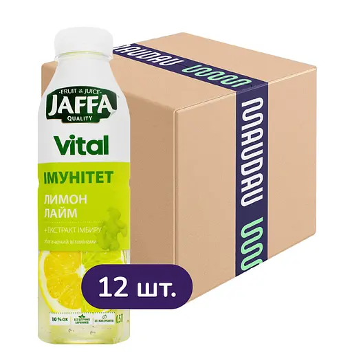 Упаковка сокового напитка Jaffa Vital Immunity Лимон-Лайм с экстрактом имбиря 6 л (0.5 л х 12 шт.)