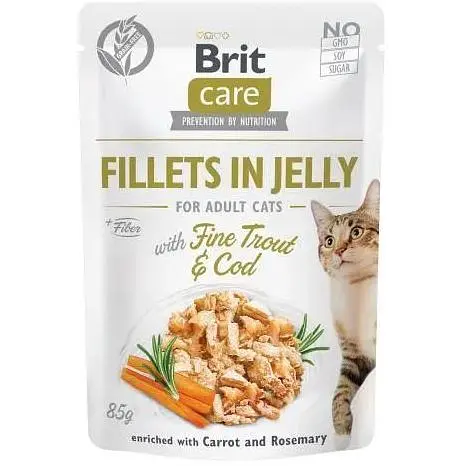 Влажный корм Brit Care Cat Pouch для кошек в желе треска и форель 85 г [CD] - фото 1