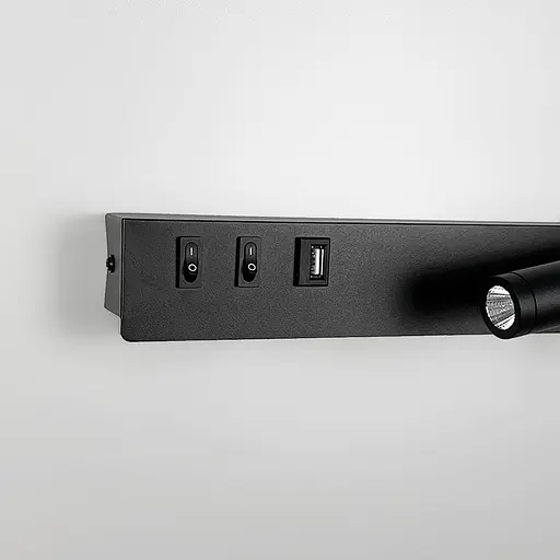 Чорне бра з поворотним спотом справа + розʼєм USB Line F Арт. WJ 028/2 L BK (лівий)  - фото 2