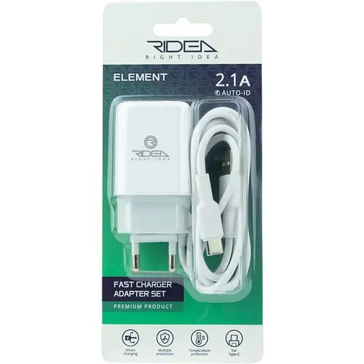 Мережевий зарядний пристрій Ridea RW-11211 Element Auto-ID USB-Type C 2.1 A White - фото 2