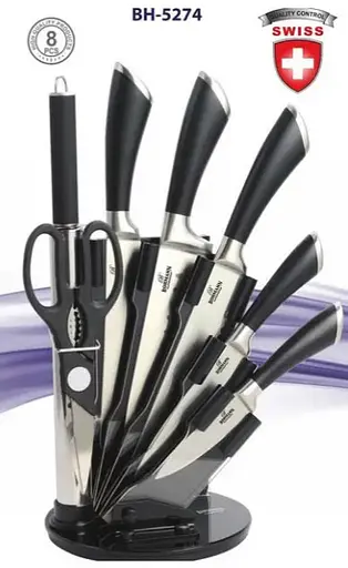 Набор ножей для кухни Bohmann BH-5274 из нержавеющей стали с подставкой 8 предметов Черный - фото 2