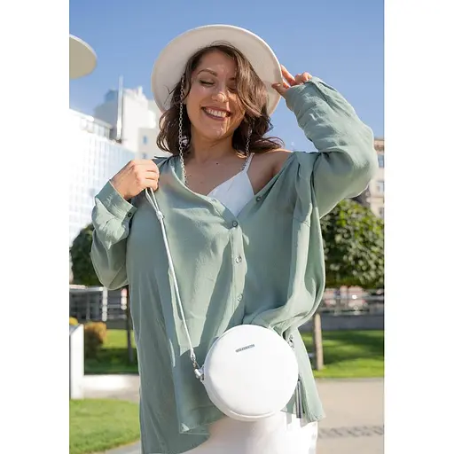 Кругла жіноча шкіряна сумочка Tablet біла - фото 8