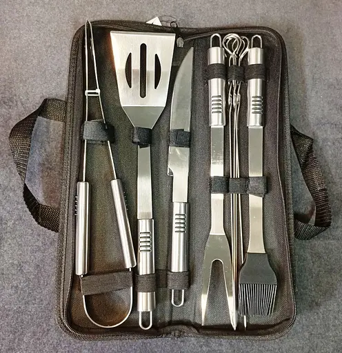 Набор для гриля и барбекю: 6 аксессуаров - Для любителей BBQ - из нержавеющей стали с ножом 4 шампурами 2304 - фото 4