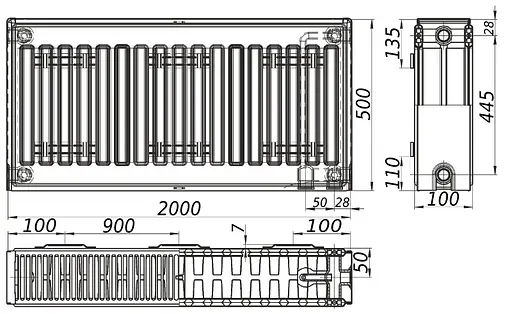 Радіатор сталевий KALITE 22/500х2000 панельний для опалення житлових та промислових приміщень з нижнім підключенням - фото 4