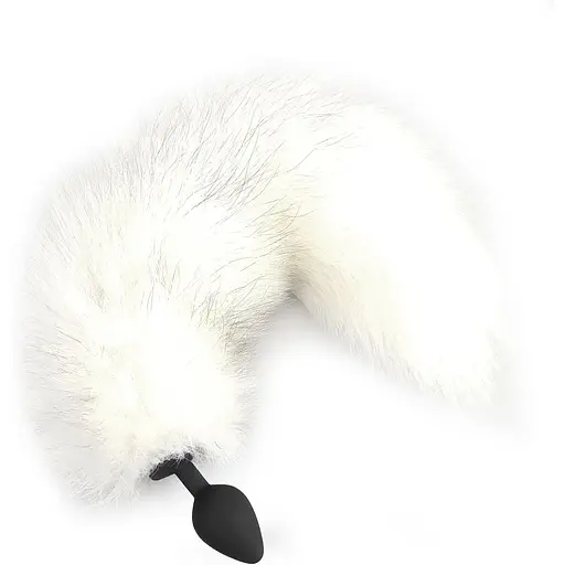Силіконова анальна пробка Art of Sex з хвостом із натурального хутра Size M White fox