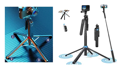 Монопод трипод беспроводной XO PRO Series P180 mini 160 см с Bluetooth пультом ДК черный - фото 9