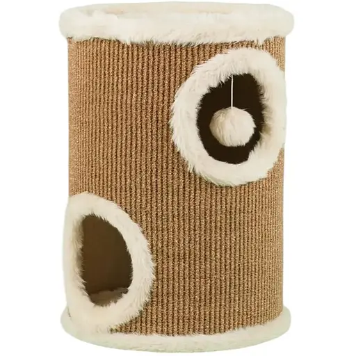 Дряпка Trixie для котів Edoardo з будиночком та іграшкою на мотузці сизаль/плюш бежева 33х50 см [CD] - фото 1