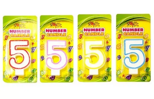 Свічка-цифра з кольоровим контуром, цифра 5, 4 шт. в упаковці
