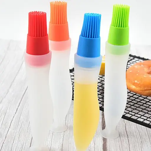 Пензлик кондитерський силіконовий з ємністю для олії маслянка з дозатором 17 см, A-plus Рожевий 86902 - фото 3