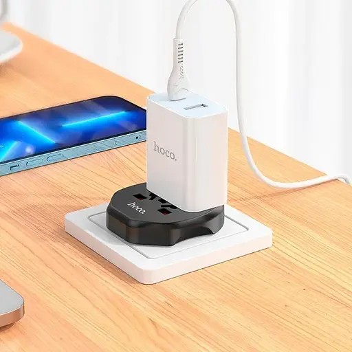 Сетевой адаптер HOCO AC6 Unimpeded universal conversion plug Black - фото 6